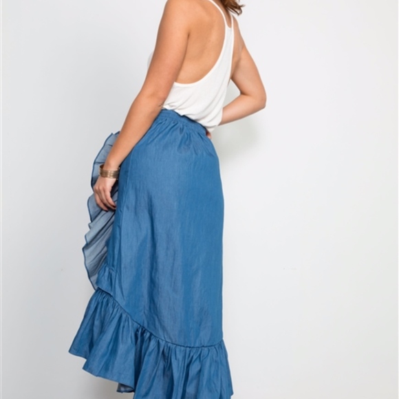 💙WINTER SALE 💙 Denim Ruffle Flare Midi Skirt - Picture 2 of 7